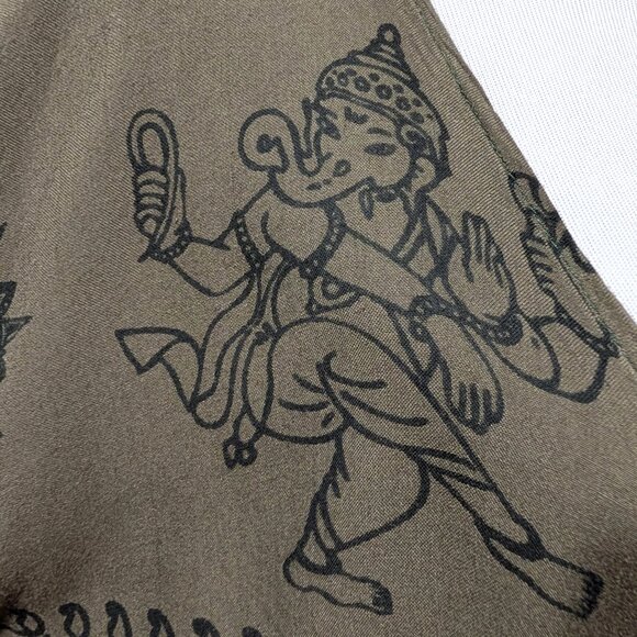 Rhea Womens Size L/XL Olive Green Hindu Ganesh Tie Front Flare Cuff Crop Top - Picture 7 of 11